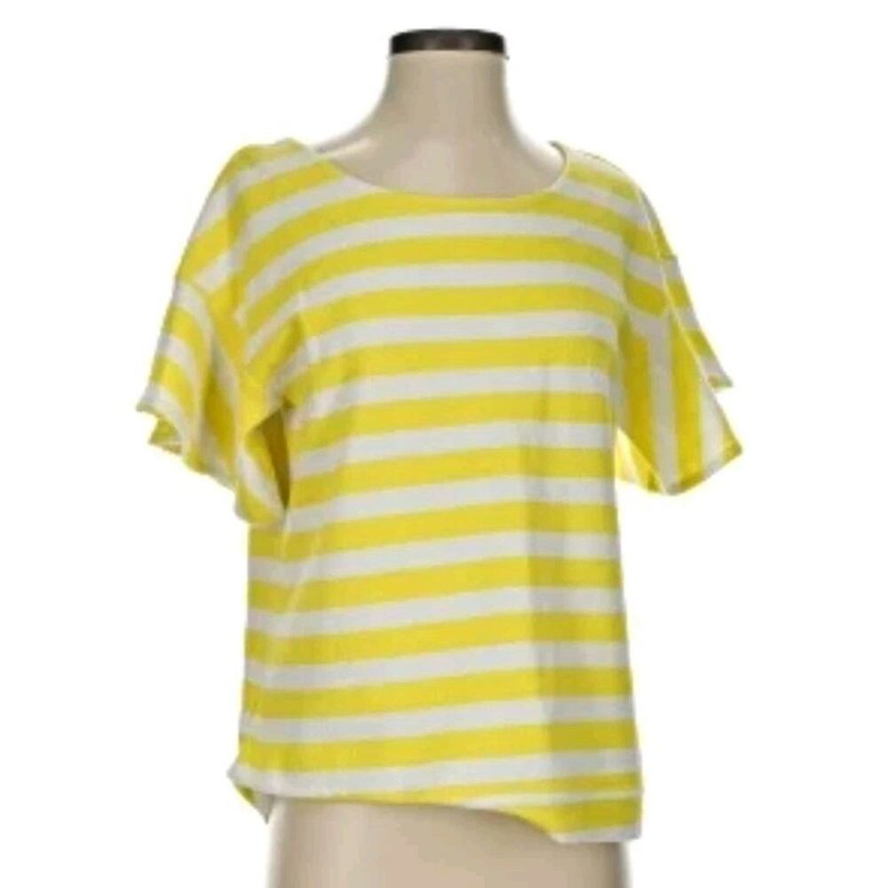 Anthropologie Postmark Edie Yellow Striped Flutter Sleeve Top Women Sz M Preppy - Picture 4 of 9